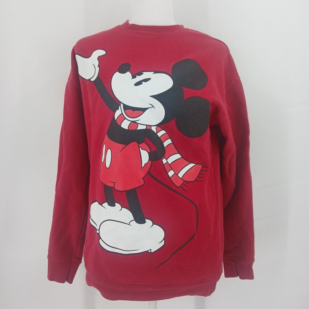 womans Disney Vintage Mickey Mouse Red Christmas Holiday Knit Sweater size Small